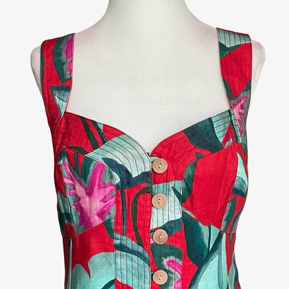 FARM Rio Summer Foliage Cross Back Mini Dress Red Medium NWT - Picture 3 of 16
